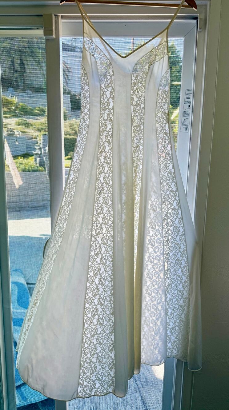 Vintage 60s Olga 9648 Ivory Lace Full Sweep Nightgown Size Medium Sheer Romantic